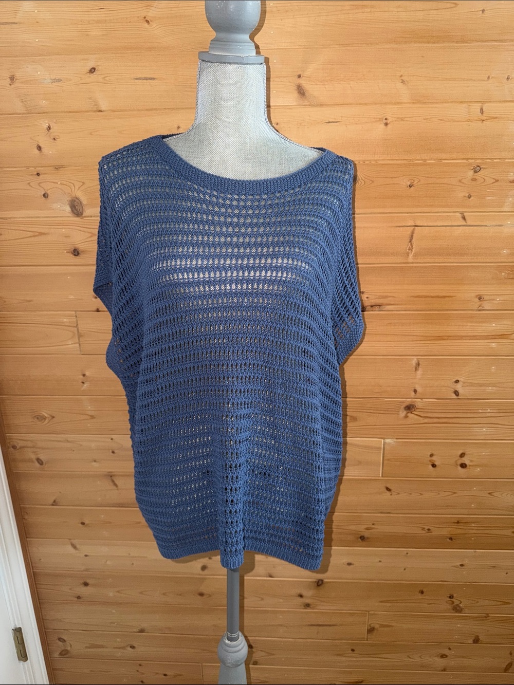 Max Studio Open-Knit Blue Crochet Sweater Top M